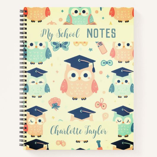 My School Notes aangepaste naam kleurrijke uilen S Notitieboek (Voorkant)
