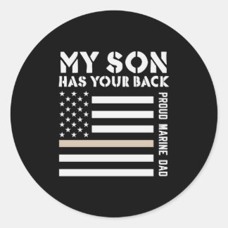 My Son Has Your Back Proud Marine Dad Usa Flag Ronde Sticker