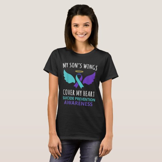My Son's Wings Cover Heart Suicide Awareness Ribbo T-shirt (Voorkant volledig)