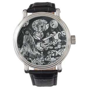 My Super Halloween black and white Horloge