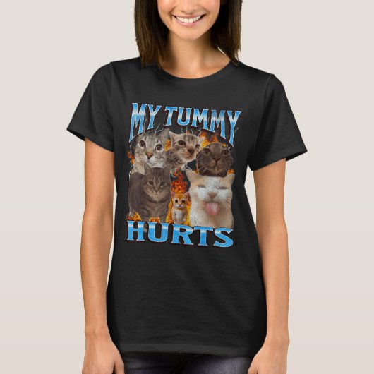 My Tummy Hurts Funny Cat Meme Bootleg Graphic  T-shirt (Voorkant)