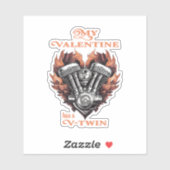 My Valentine has a V-Twin, Biker style Sticker (Vel)