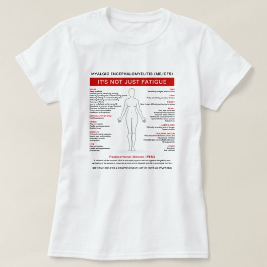 Myalgic Encephalomyelitis (ME/CFS) Symptom Diagram T-shirt (Design voorkant)