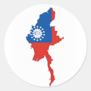 myanmar birma vlag plattegrond silhouette ronde sticker