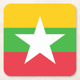 Myanmar Flag Vierkante Kartonnen Onderzetter