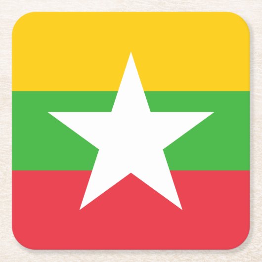 Myanmar Flag Vierkante Kartonnen Onderzetter (Voorkant)