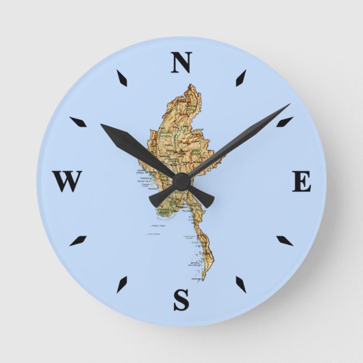 Myanmar Map Clock Ronde Klok (Voorkant)