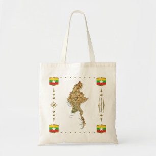 Myanmar Map + Flags Bag Tote Bag
