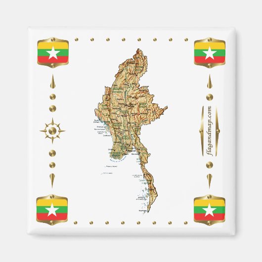 Myanmar Map + Flags Magnet Magneet (Voorkant)