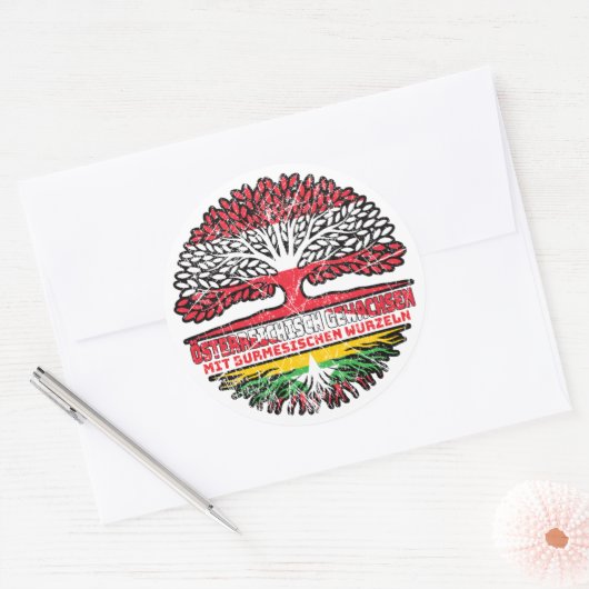 Myanmar Myanmarisch Österreichisch Österreich Baum Ronde Sticker (Envelop)
