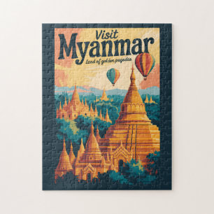 Myanmar Pagoda's Illustratie Reis Kunst Vintage Legpuzzel