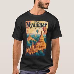 Myanmar Pagoda's Illustratie Reis Kunst Vintage T-shirt