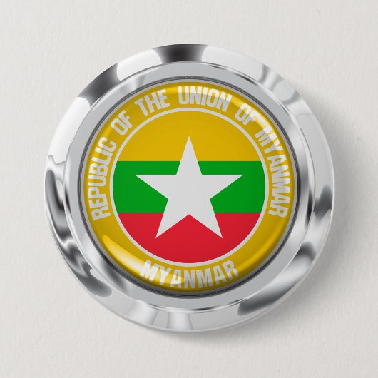Myanmar Round Emblem Ronde Button 7,6 Cm (Voorkant)