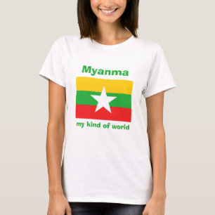 Myanmar Vlag + Kaart + Tekst T-shirt