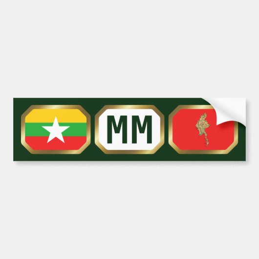 Myanmar Vlag Landkaart Code Bumpersticker (Voorkant)