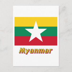 Myanmar vlag met naam  briefkaart