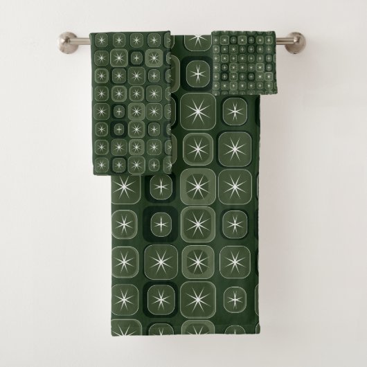 Mydeas | Donkergroene Sparkle Line Retro Squares Bad Handdoek (Insitu)