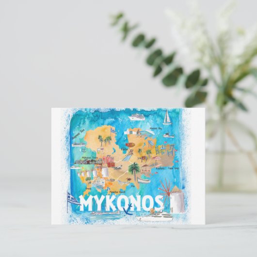 Mykonos Grèce Carte illustrée avec des monuments (Debout devant)