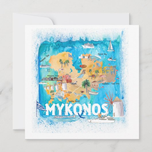 Mykonos Grèce Carte illustrée avec des monuments (Devant)