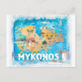 Mykonos Grèce Carte illustrée avec les routes prin (Devant)
