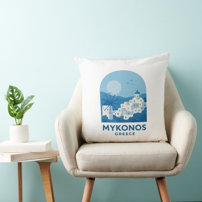 Mykonos Greece Blue Minimalist Travel Art  Kussen (Stoel)