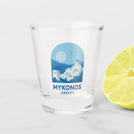 Mykonos Greece Blue Minimalist Travel Art  Shot Glas