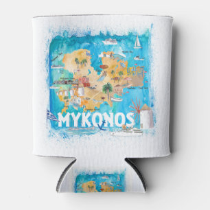 Mykonos Greece Illustrated Map met Landmarks Blikjeskoeler