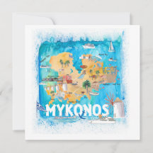 Mykonos Greece Illustrated Map met Landmarks