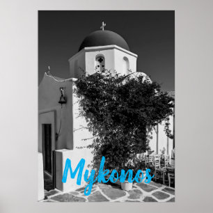 Mykonos Greece Travel - Church Cafe Europe Tourism Poster