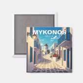 Mykonos Griekenland Cycladen Travel Windmill Magneet (Voorkant / Achterkant)