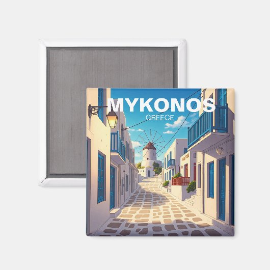 Mykonos Griekenland Cycladen Travel Windmill Magneet (Voorkant / Achterkant)