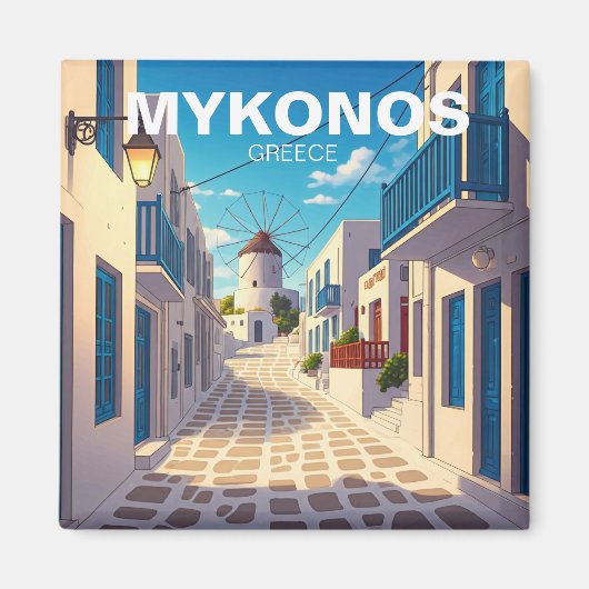 Mykonos Griekenland Cycladen Travel Windmill Magneet (Voorkant)