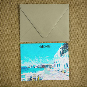 Mykonos Griekenland Egeïsche Zee Olieverf Illustra Briefkaart