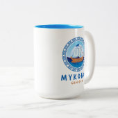 Mykonos, Griekenland Grieks scheepsontwerp Tweekleurige Koffiemok (Voorkant rechts)