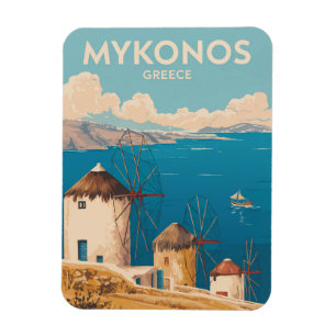 Mykonos Griekenland Illustratie Reis Kunst Vintage Magneet