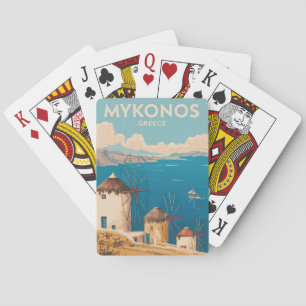 Mykonos Griekenland Illustratie Reis Kunst Vintage Pokerkaarten
