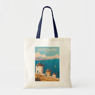 Mykonos Griekenland Illustratie Reis Kunst Vintage Tote Bag
