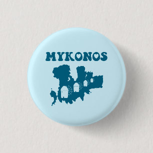 Mykonos, Griekenland, Kaart en Iconische windmolen Ronde Button 3,2 Cm