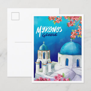 Mykonos Griekenland Kunst Waterverf Reisillustrati Briefkaart