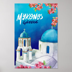 Mykonos Griekenland Kunst Waterverf Reisillustrati Poster