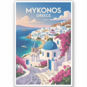 Mykonos Griekenland Kust Reis Kunst Vintage Sticker