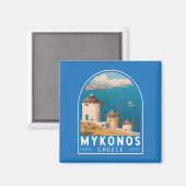 Mykonos Griekenland Travel Art Embleem Magneet (Voorkant / Achterkant)