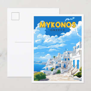 Mykonos Griekenland vintage reisillustratie Briefkaart