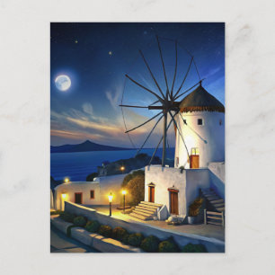 Mykonos, Griekenland Windmill Night Briefkaart