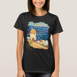 Mykonos Griekenland Windmolen Blauwe Kust Reis T-shirt