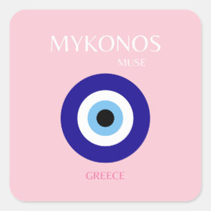 Mykonos Muse, Mykonos, Roze Vierkante Sticker