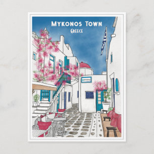 Mykonos Town Grèce Voyage Dessin Carte Postale
