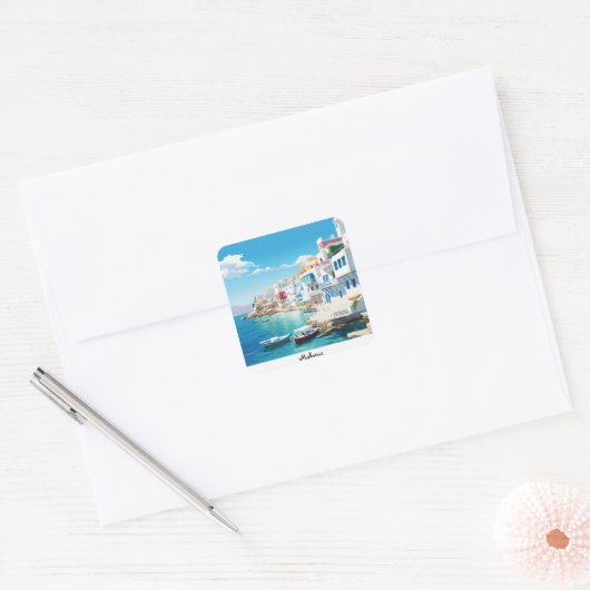 Mykonos Vierkante Sticker (Envelop)