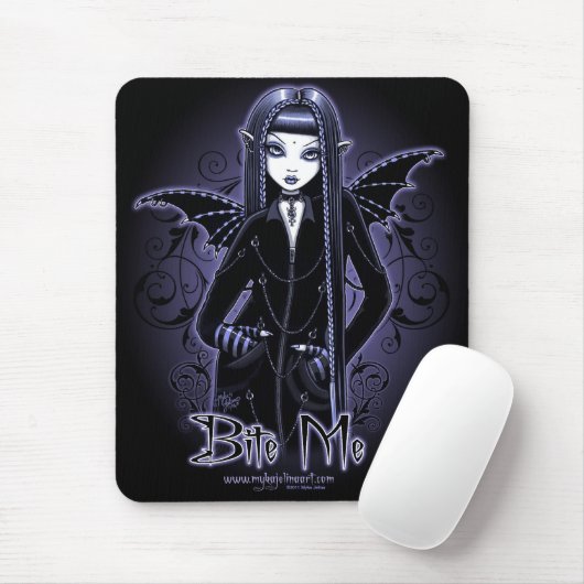 "Myna" Gothic Blue Bite Me Vampire Fae Mousepad Muismat (Met muis)