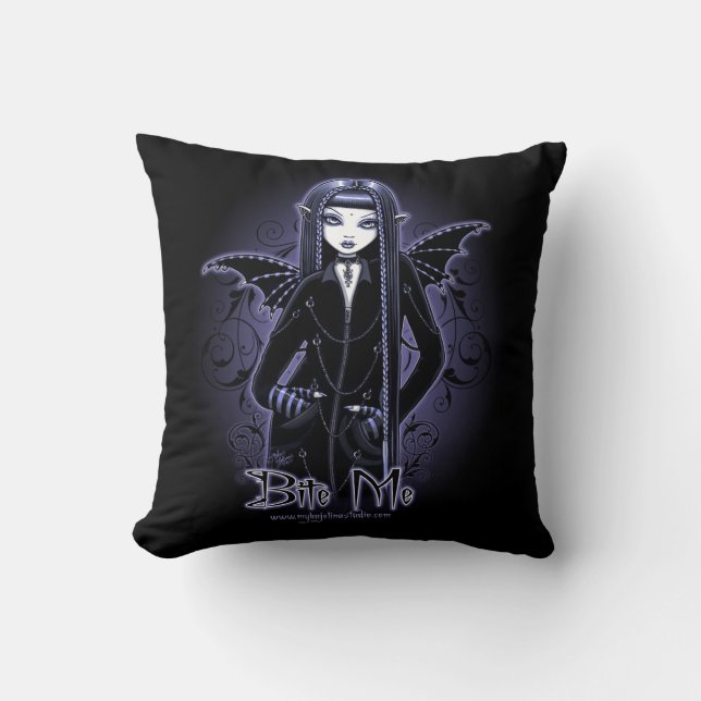 Myna Gothic Blue Bite Me Vampire Fairy Pillow Kussen (Voorkant)